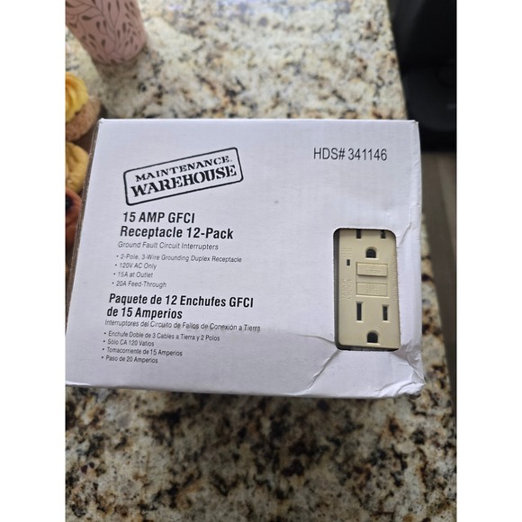 Maintenance Warehouse Other - Maintenance Warehouse 15 Amp GFCI Receptacle 12-Pack‎ Ivory 120V HDS 341146